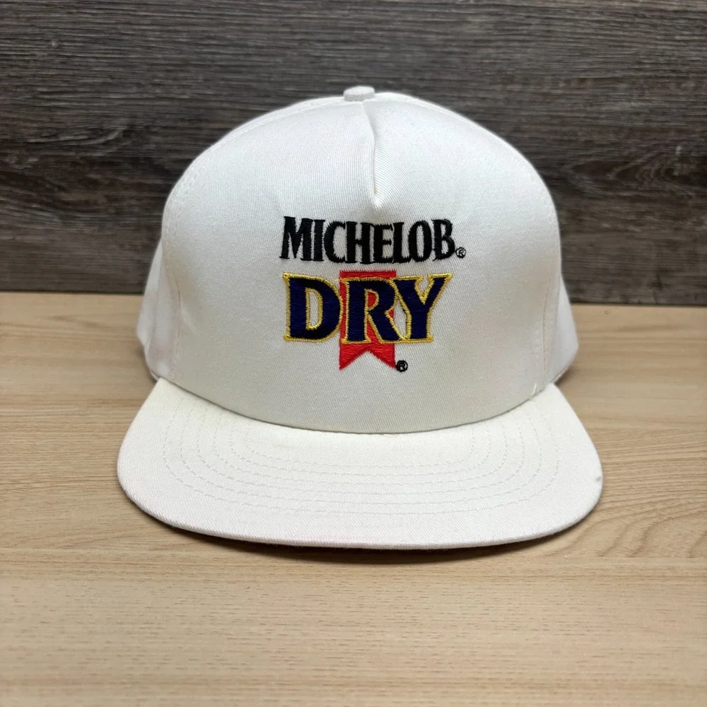 Vintage Michelob Dry Hat Cap Snap Back White Beer Advertising Promo 90s Retro